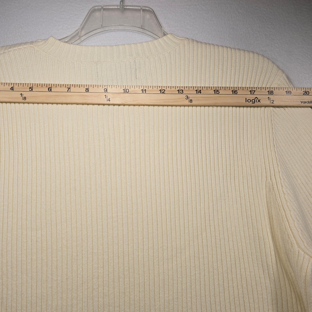 Eddie Bauer Mens Large Cream Ribbed V-Neck Cotton Knit Long Sleeve Sweater - Picture 7 of 13